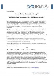 IRENA Community Press Release